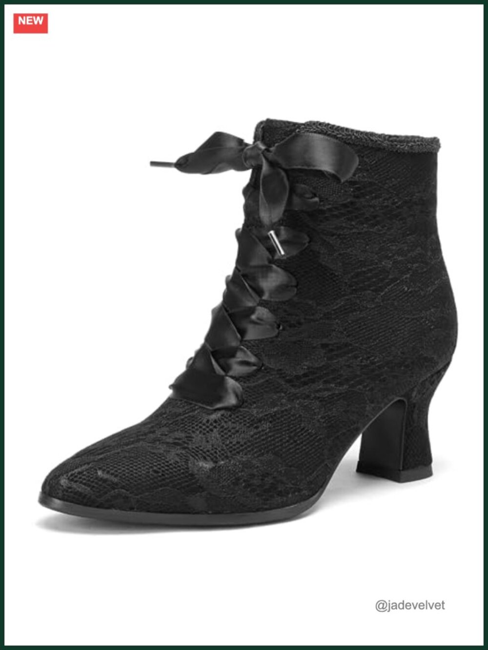 Victorian Lace Up Ankle Boots Ribbon Pointed Toe Kitten Heel Vintage Booties